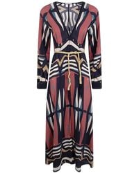 VOLANTIS - Illumination Geometric-Print Belted Silk Dress - Lyst