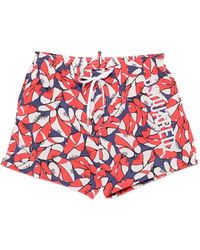 DSquared² - Leaf-Print Logo-Print Swim Shorts - Lyst