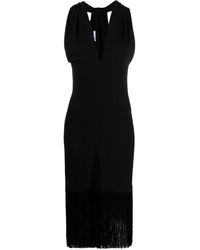 Ferragamo - Midi-Jurk Met V-Hals En Franje - Lyst