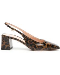 Gianvito Rossi - Brown Leopard Print Matte Leather Sling-back Pumps - Lyst