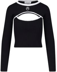 Marine Serre - Moon-Logo Bicolor Ribbed Jersey Long-Sleeves Cutout-Shirt - Lyst