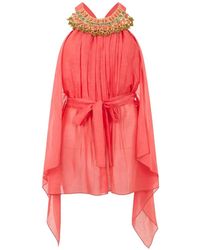 Alberta Ferretti - Bead-Embellished Belted Blouse - Lyst