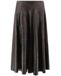 Alysi - Jupe En Cuir À Coupe Mi-Longue - Lyst