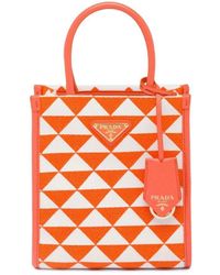 Prada Bolso shopper Symbole mini en jacquard - Naranja