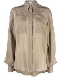 Brunello Cucinelli - Semi-Sheer Long-Sleeve Blouse - Lyst