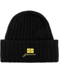 Ganni - Logo-Embroidered Beanie Hat - Lyst