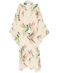 Psophia - Bird-Print Long-Sleeve Midi Dress - Lyst