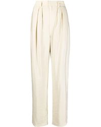 Lemaire - Pleated Silk-blend Straight-leg Trousers - Lyst