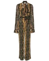 Diane von Furstenberg - Lucia Snakeskin-Print Pussy-Bow Jumpsuit - Lyst