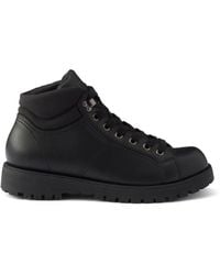 Prada - Lace-Up Leather And Re-Nylon Boots - Lyst