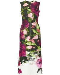 Erdem - Floral-Print Pencil Silk Midi Dress - Lyst