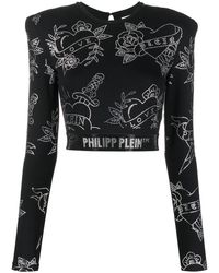 Philipp Plein - Crystal-Embellished Long-Sleeved Top - Lyst