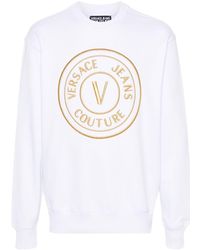 Versace - Embroidered-logo Cotton Sweatshirt - Lyst