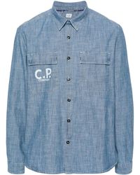 C.P. Company - Logo-print Chambray Shirt - Lyst