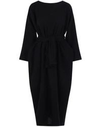 Daniela Gregis - Vestido Midi Con Cuello Barco Y Cinturón - Lyst