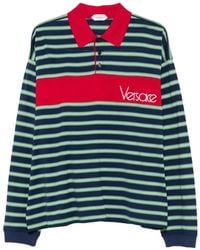 Versace - Striped Logo-Embroidered Polo Shirt - Lyst
