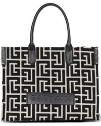 Balmain - Monogramm Tote Tasche Schwarz/Weiß Stilvoll - Lyst