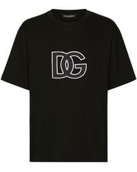 Dolce & Gabbana - T-shirt ras de cou en coton à écusson DG - Lyst