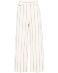 Brunello Cucinelli - Cropped Striped Linen And Cotton-Blend Wide-Leg Pants - Lyst