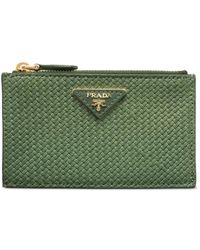 Prada - Woven Madras Leather Card Holder - Lyst