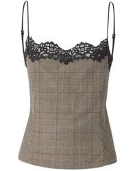 Pinko - Lace-Trim Prince Of Wales Check Top - Lyst