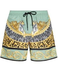 Versace - Tiger-Print Drawstring Swim Shorts - Lyst