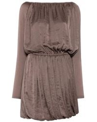Saint Laurent - Elasticated Long-Sleeve Midi Dress - Lyst