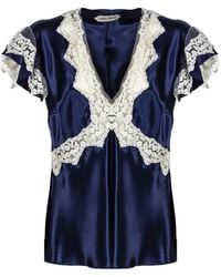 Alberta Ferretti - V-Neck Lace-Detail Blouse - Lyst