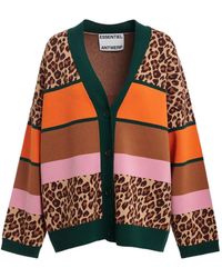 Essentiel Antwerp - Leopard-Pattern Print Colour-Block Cardigan - Lyst