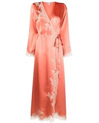 Carine Gilson - Lace-detail Silk Robe - Lyst