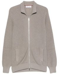 Brunello Cucinelli - Ribbed-Knit Zip-Up Cardigan - Lyst