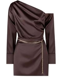 Manière De Voir - One-Shoulder Draped Chain-Belt Satin Mini Dress - Lyst