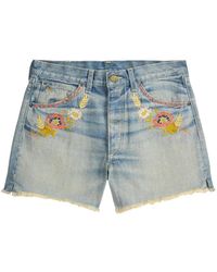 RRL - Floral-Embroidery Denim Short Shorts - Lyst