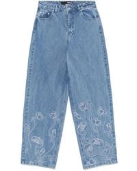 ROTATE BIRGER CHRISTENSEN - Rhinestoned Wide-Leg Jeans - Lyst