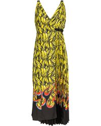 Prada Sleeveless Banana Flame Print Dress - Geel