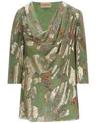 Valentino Garavani - Floral-Brocade Draped Tunic Top - Lyst