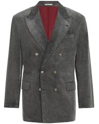 Brunello Cucinelli - Frosted Cotton Corduroy One-And-A-Half Breasted Tailor Blazer With Metal Buttons - Lyst