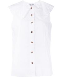 Ganni - Katoenen Mouwloos Shirt Met Oversized Kraag - Lyst