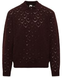 vowels - Pointelle-Knit Wool Polo Shirt - Lyst
