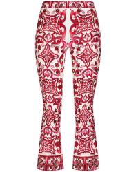 Dolce & Gabbana - Pantaloni a zampa con stampa majolica - Lyst
