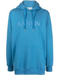 Lanvin - Logo-embroidered Fleece Hoodie - Lyst