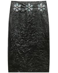 Marni - Jupe Midi Noire Froissée À Détails En Marguerite - Lyst