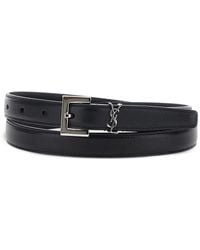 Saint Laurent - Schmaler Cassandre Gürtel Aus Glattem Leder - Lyst
