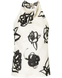 MSGM - Floral Linen Halterneck Top - Lyst