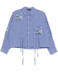 Maje - Floral-Embroidered Striped Shirt - Lyst