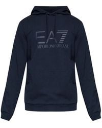 EA7 - Logo-Print Drawstring Hoodie - Lyst