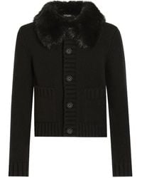 Dolce & Gabbana - Faux-Fur-Collar Buttoned-Up Cardigan - Lyst