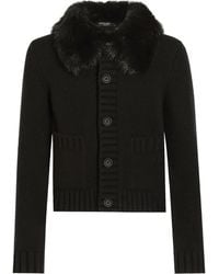 Dolce & Gabbana - Geknöpfter Cardigan mit Kragen aus Faux Fur - Lyst