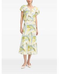 DKNY - V-Neck Puff-Sleeve Midi Dress - Lyst