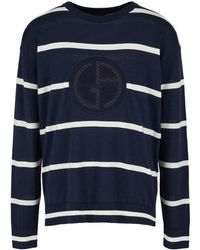 Giorgio Armani - Logo-embroidered Stripe-pattern Jumper - Lyst